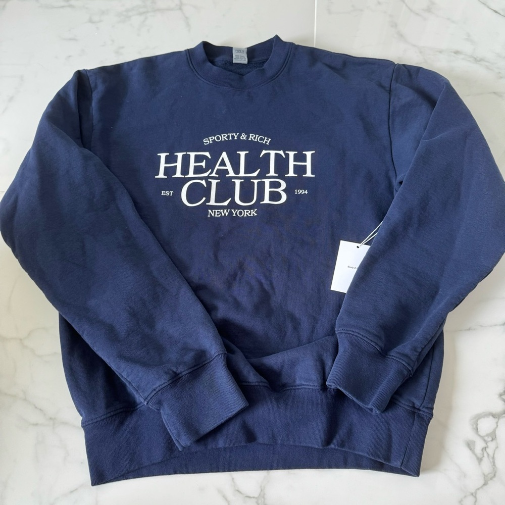 sporty & rich crewneck health sr navy nwt